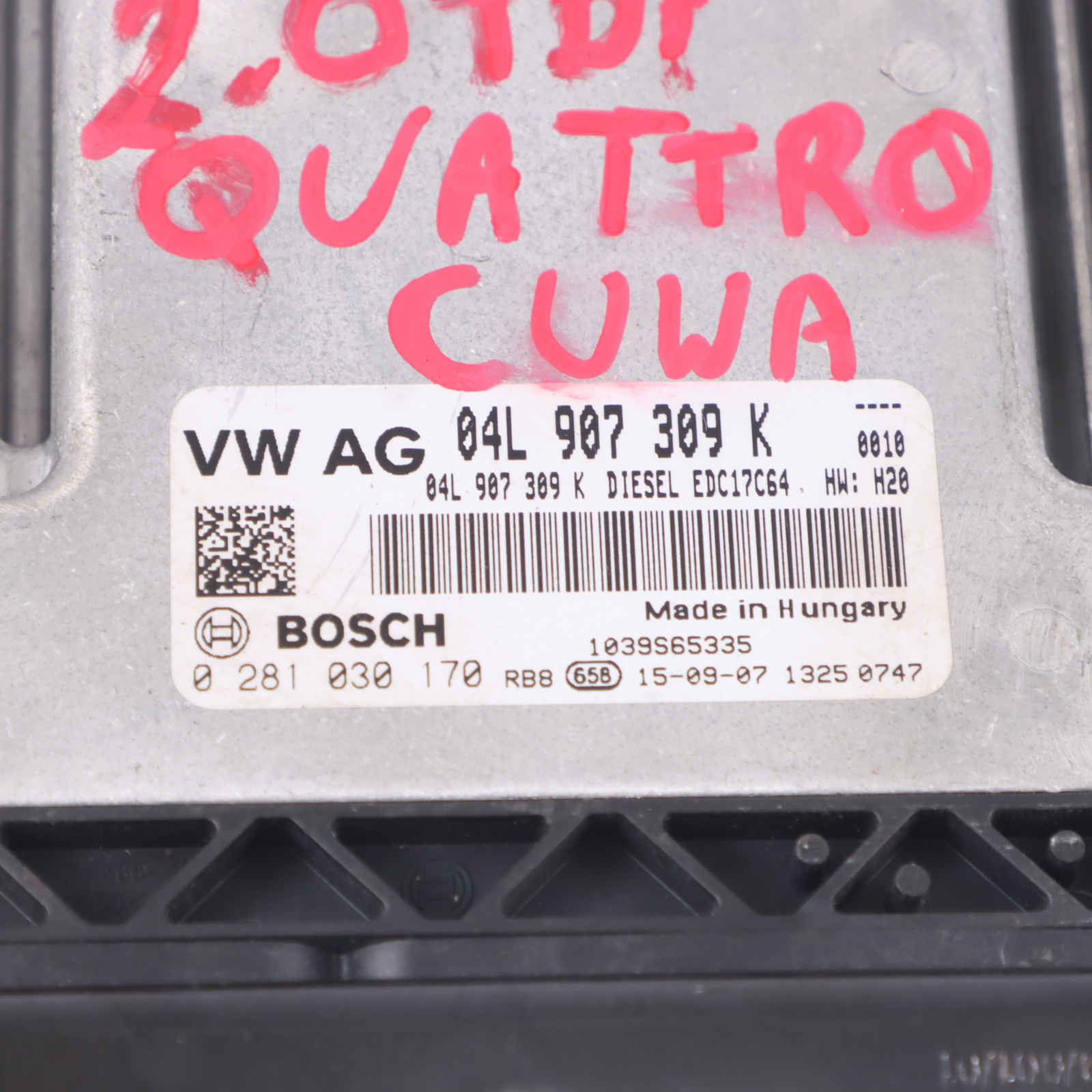 Audi Q3 8U 2.0 TDI Quattro Sterownik Komputer Silnika ECU 04L907309K Zestaw