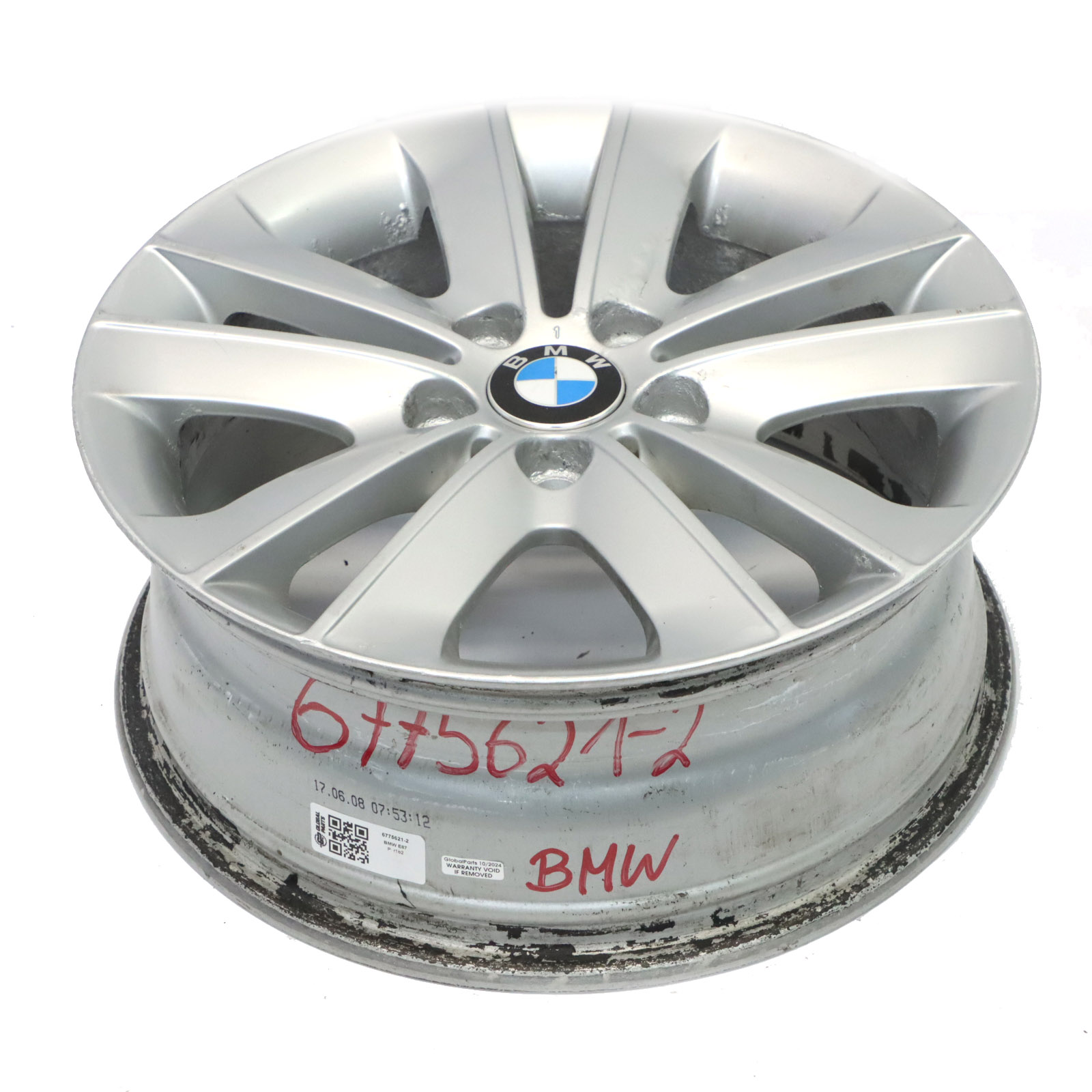 BMW E81 E82 E87 Silver Wheel Alloy Rim 17" V-Spoke 141 ET:47 7J 6762888 6775621