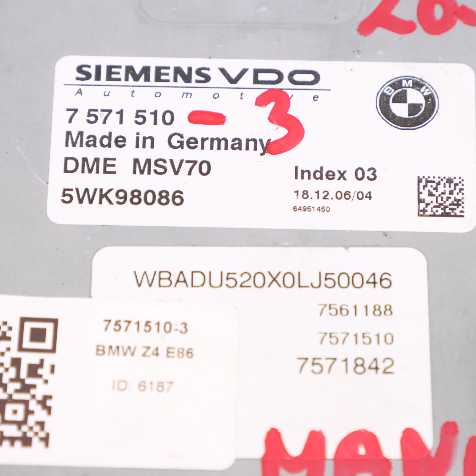 BMW Z4 E86 Coupe 3.0si N52 265HP Komputer Silnika ECU DME 7571510 Zestaw