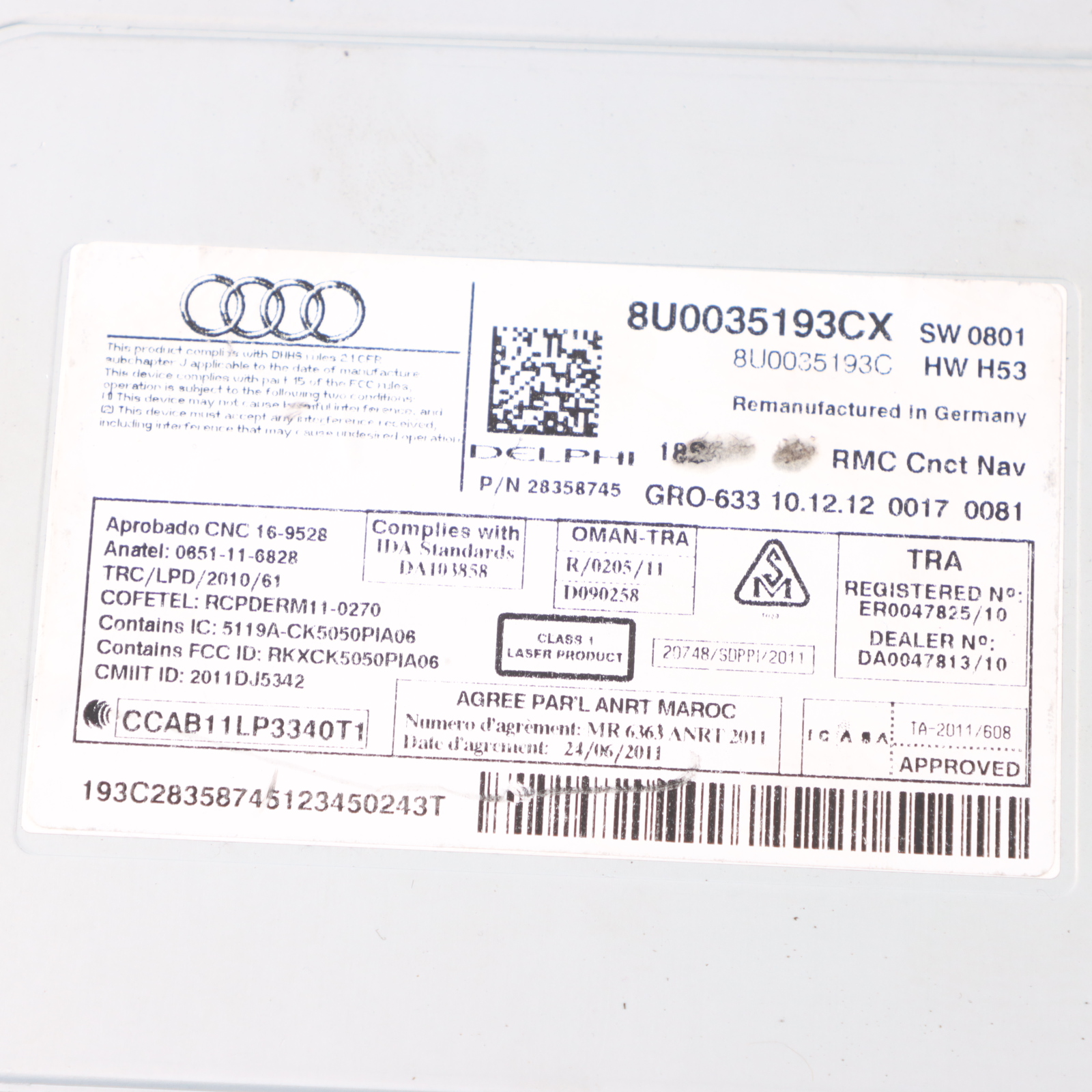 Audi Q3 8U Radioodtwarzacz Nawigacja Multimedia 8U0035193CX