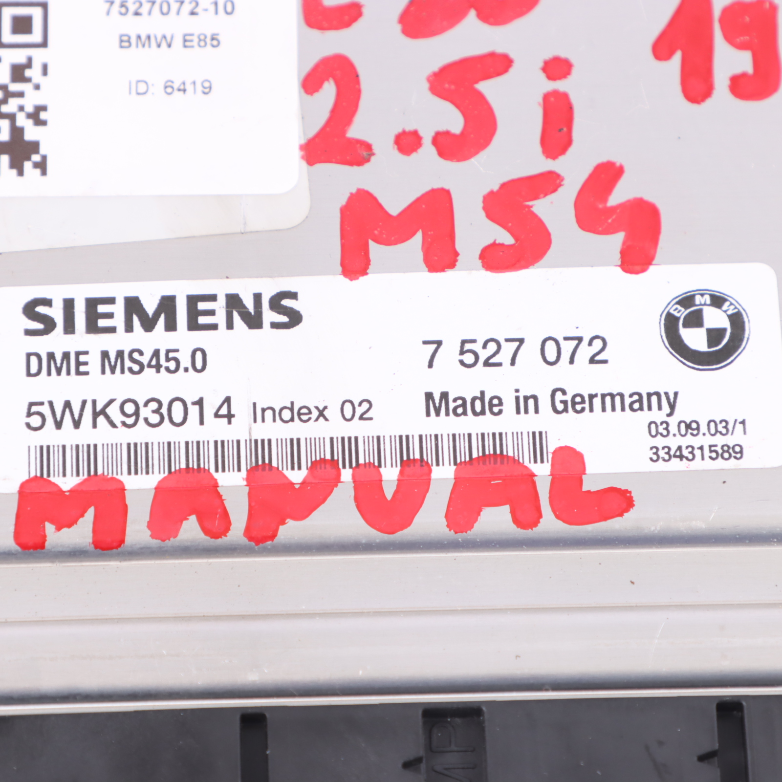 BMW Z4 E85 2.5i Silnik M54 192HP Komputer Silnika ECU 7527072 Zestaw