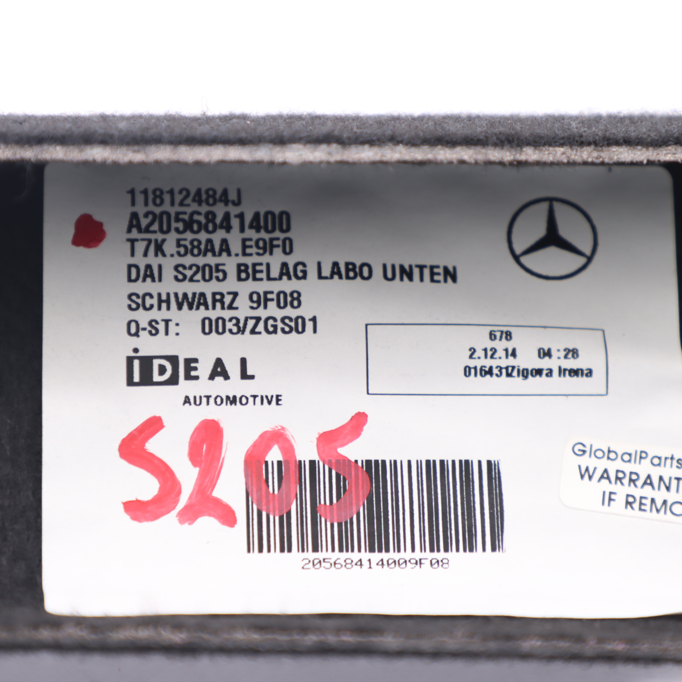 Mercedes S205 Osłona Pasek Wykładziny Podłogi Bagażnika A2056841400